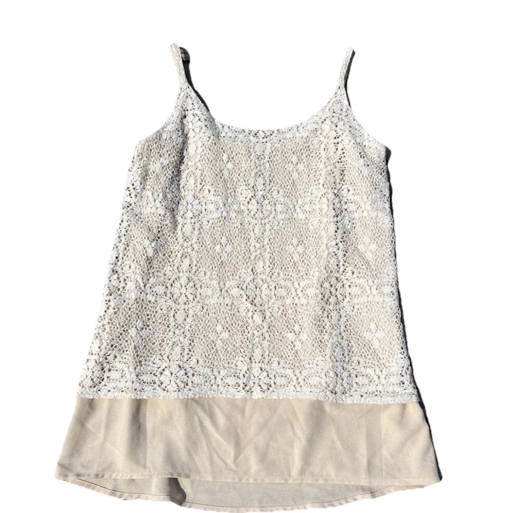 Cabi Women's Tank Size Small Lace Overlay Cream Beige EUC